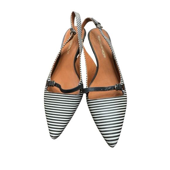 REBECCA MINKOFF BLACK AND WHITE SILVER HEEL SLING BACK SHOES SZ 7 - Picture 1 of 6